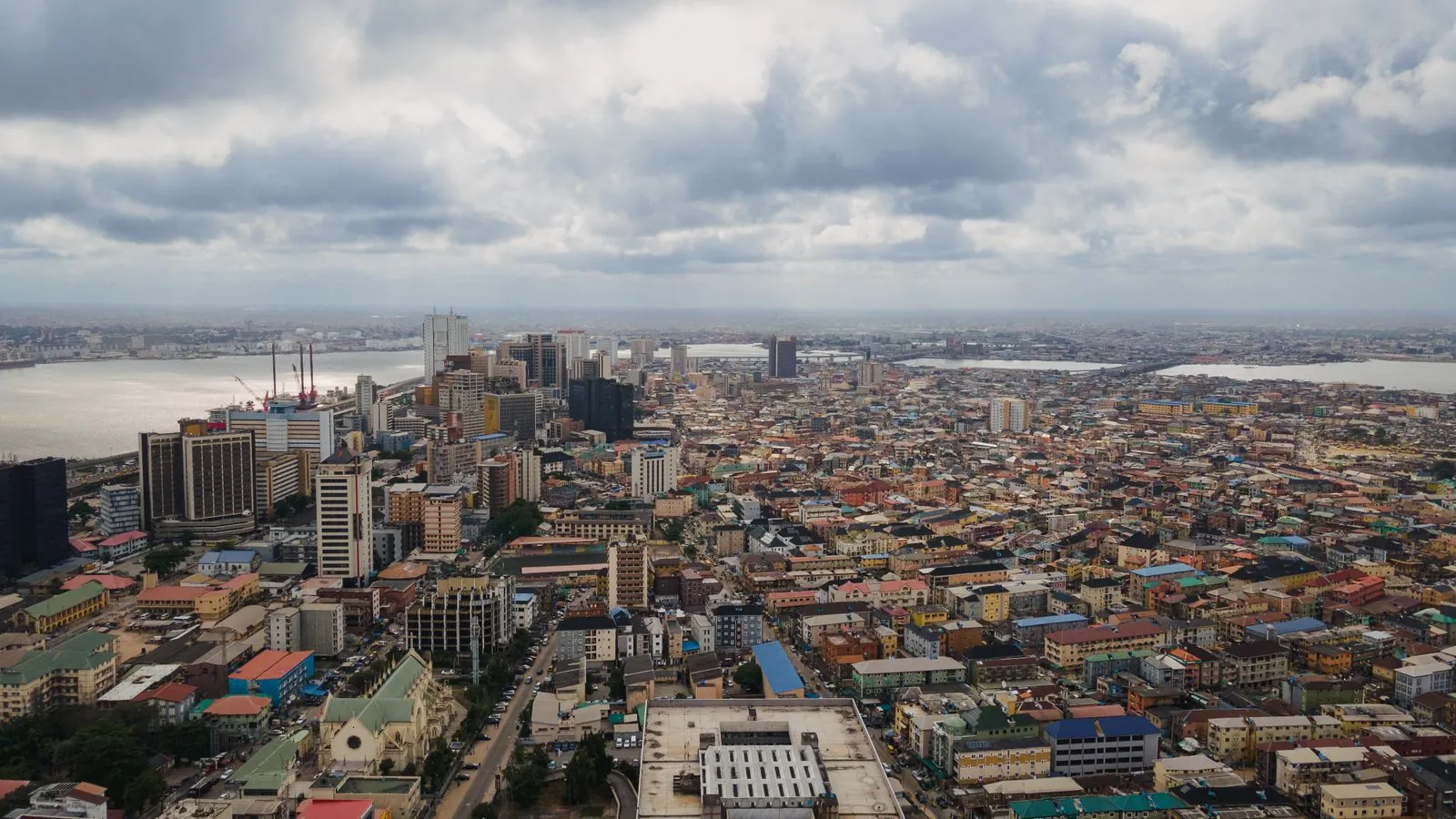 Aerial view of Lagos Island city skyline, Nigeria